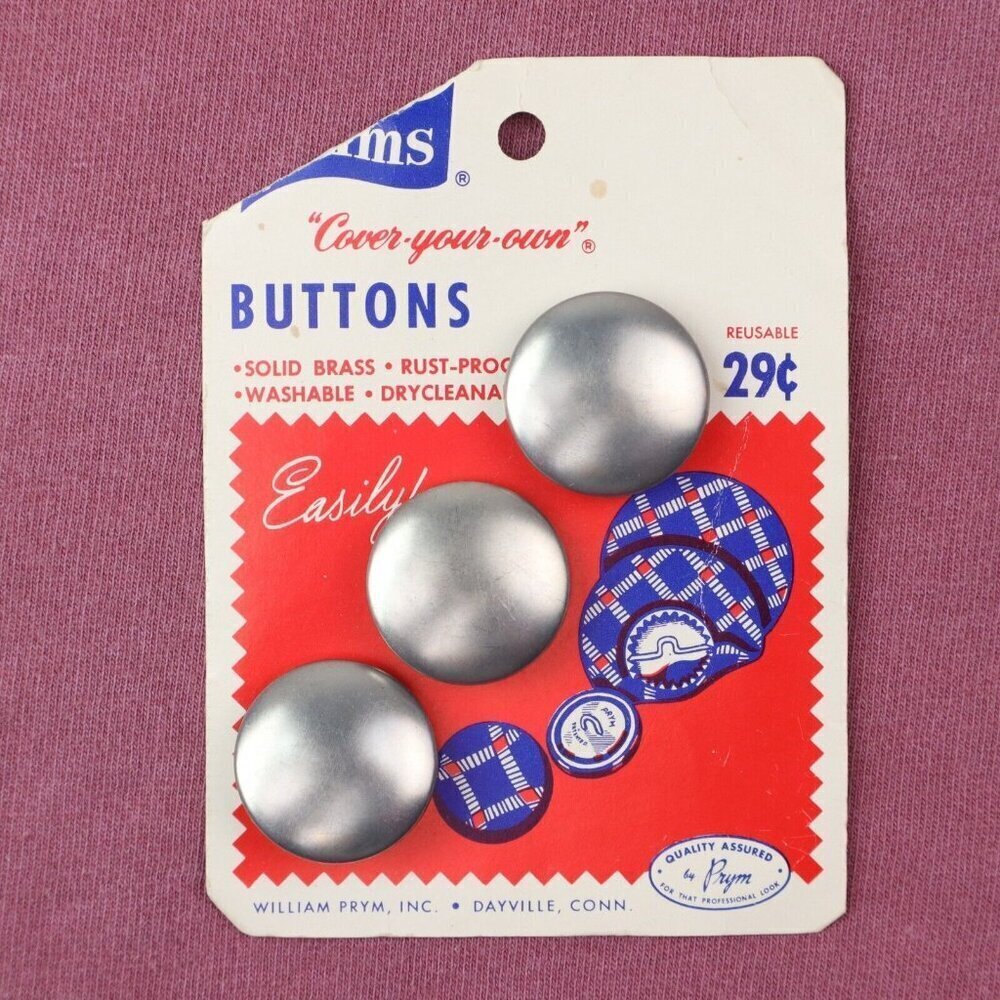 Vintage Prims Buttons DIY Clothing Project Sew Original Card Brass Reusable USA - Picture 4 of 8